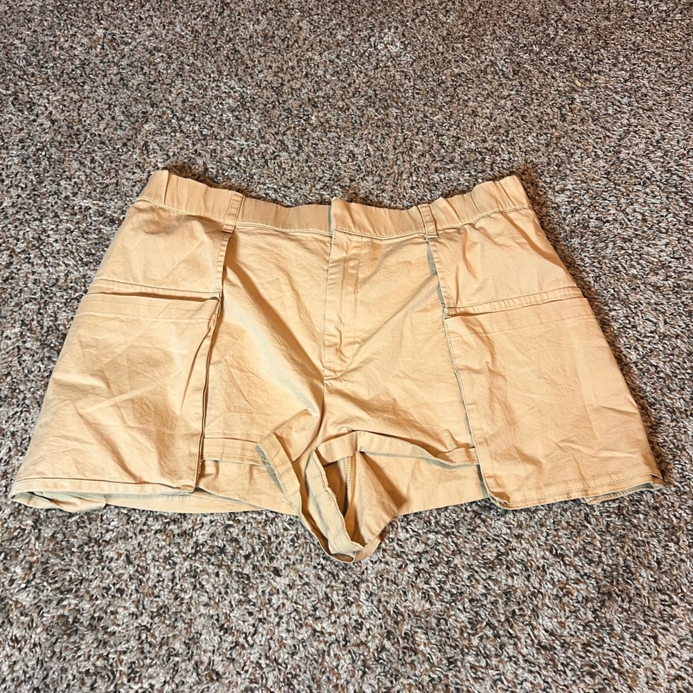 Zara Khaki Shorts High Waist Utility Pockets Casual Summer Large